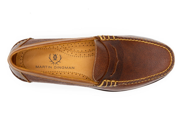 All American Pebble Grain Water Buffalo Leather Penny Loafers - Oak - Insole