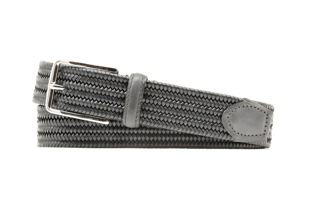 Lexington Braided Italian Saddle Leather and Elastic Belt - Slate