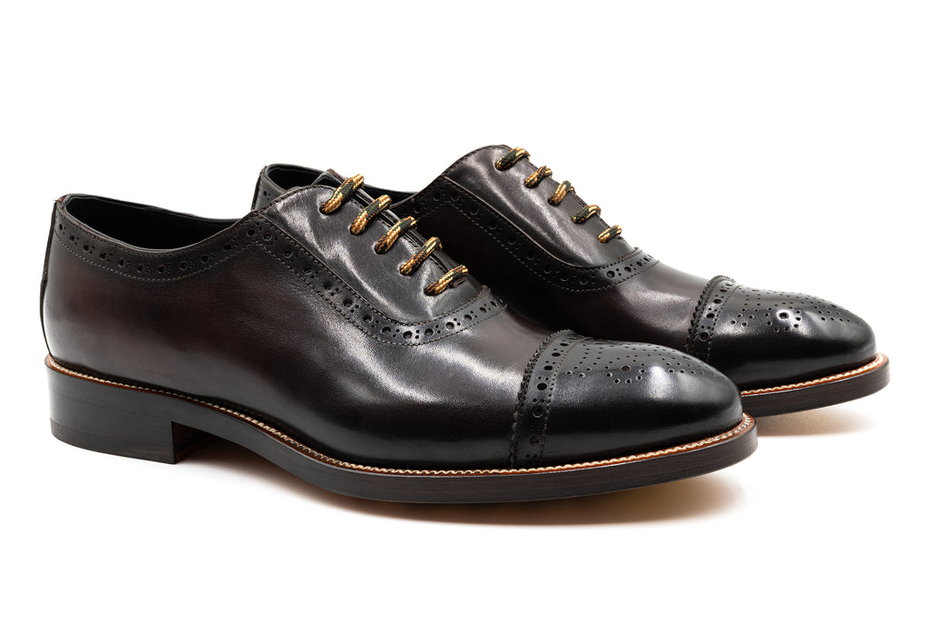 EMERALDI Men's Handmade Italian Leather Oxford Dress Shoes - Black Cap Toe