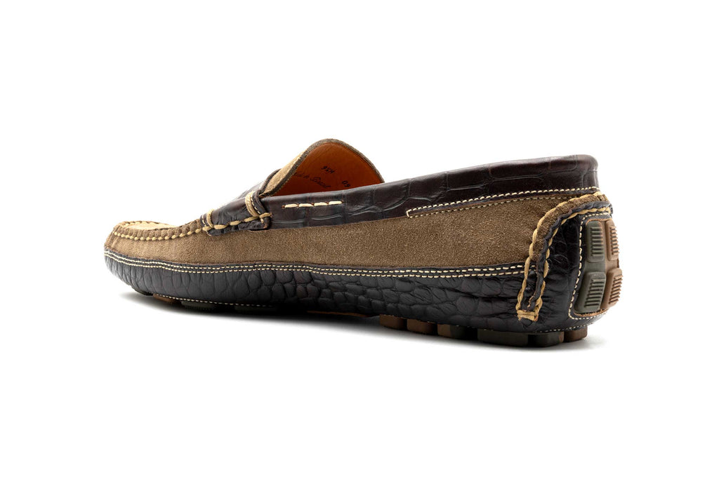 Monte Carlo Suede Penny Loafers - Earth - Back