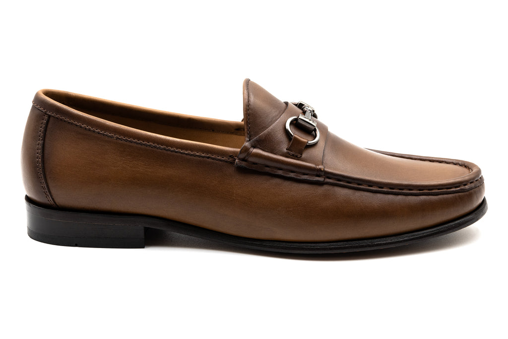 Addison Calf Leather Horse Bit Loafers - Brandy - side