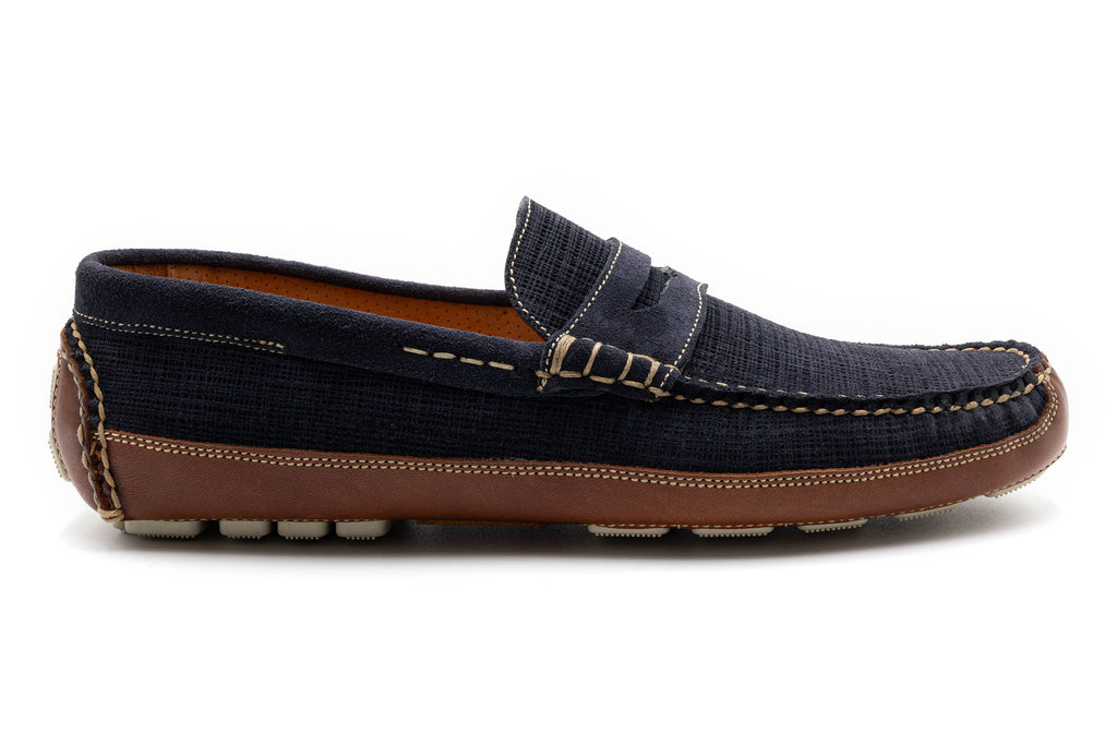 Monte Carlo Suede Penny Driving Loafers - Navy - side
