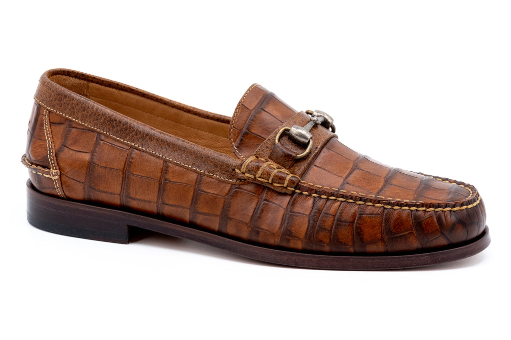 Side view of Chestnut All American Alligator Grain Horse Bit Loafers