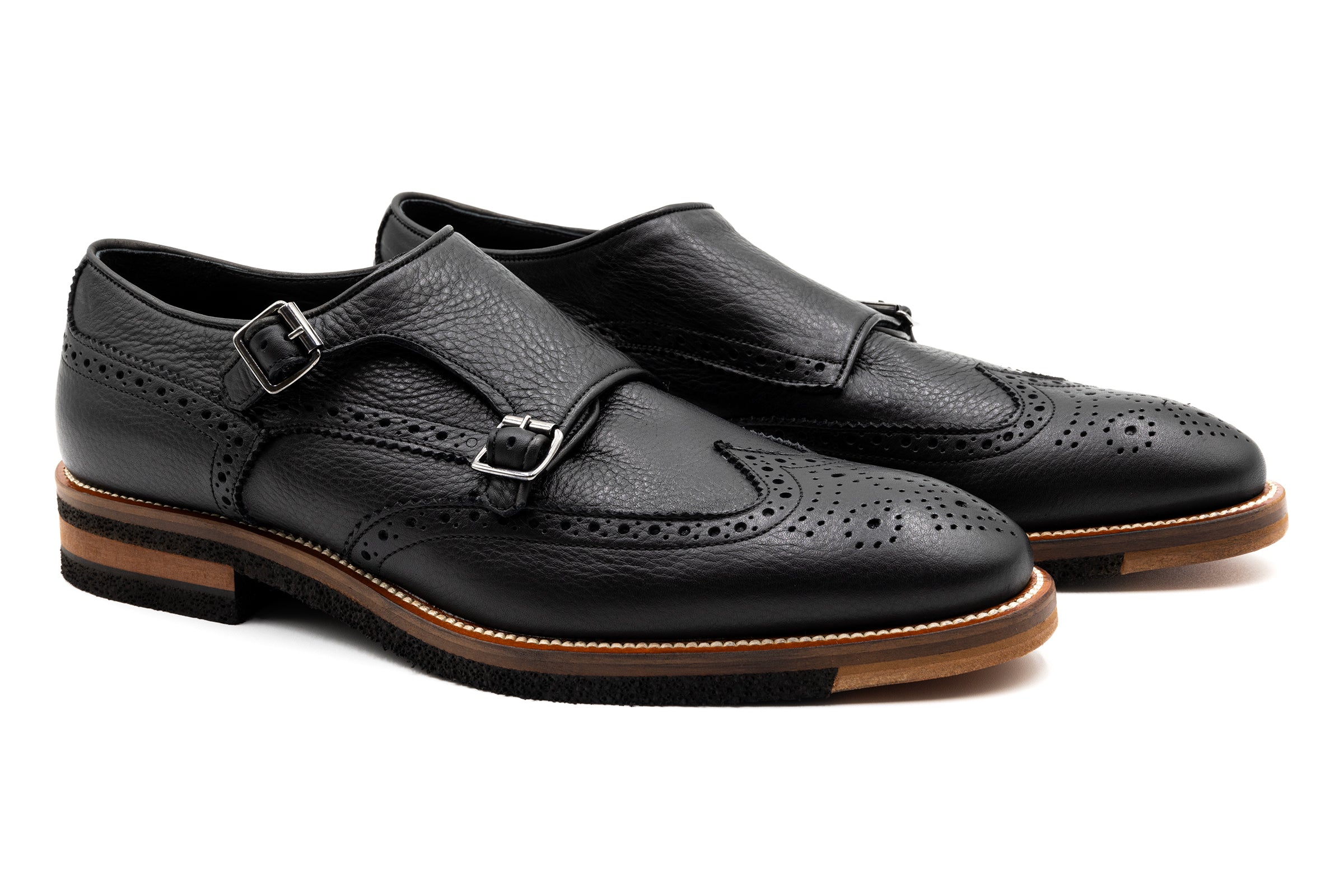 Tuscan Pebble Grain Calf Leather Double Monk - Black, 08.0 Tuscan Pebble Grain Calf Leather Double Monk - Black, 08.0
