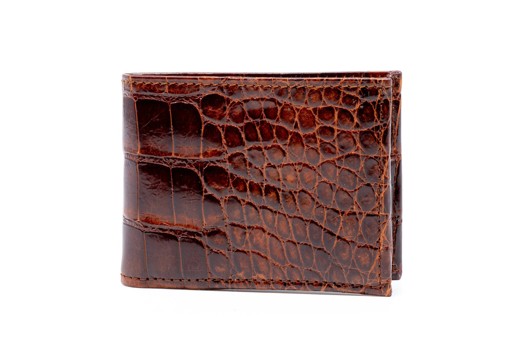 Jefferson Glazed Genuine American Alligator Leather Billfold - Chestnut