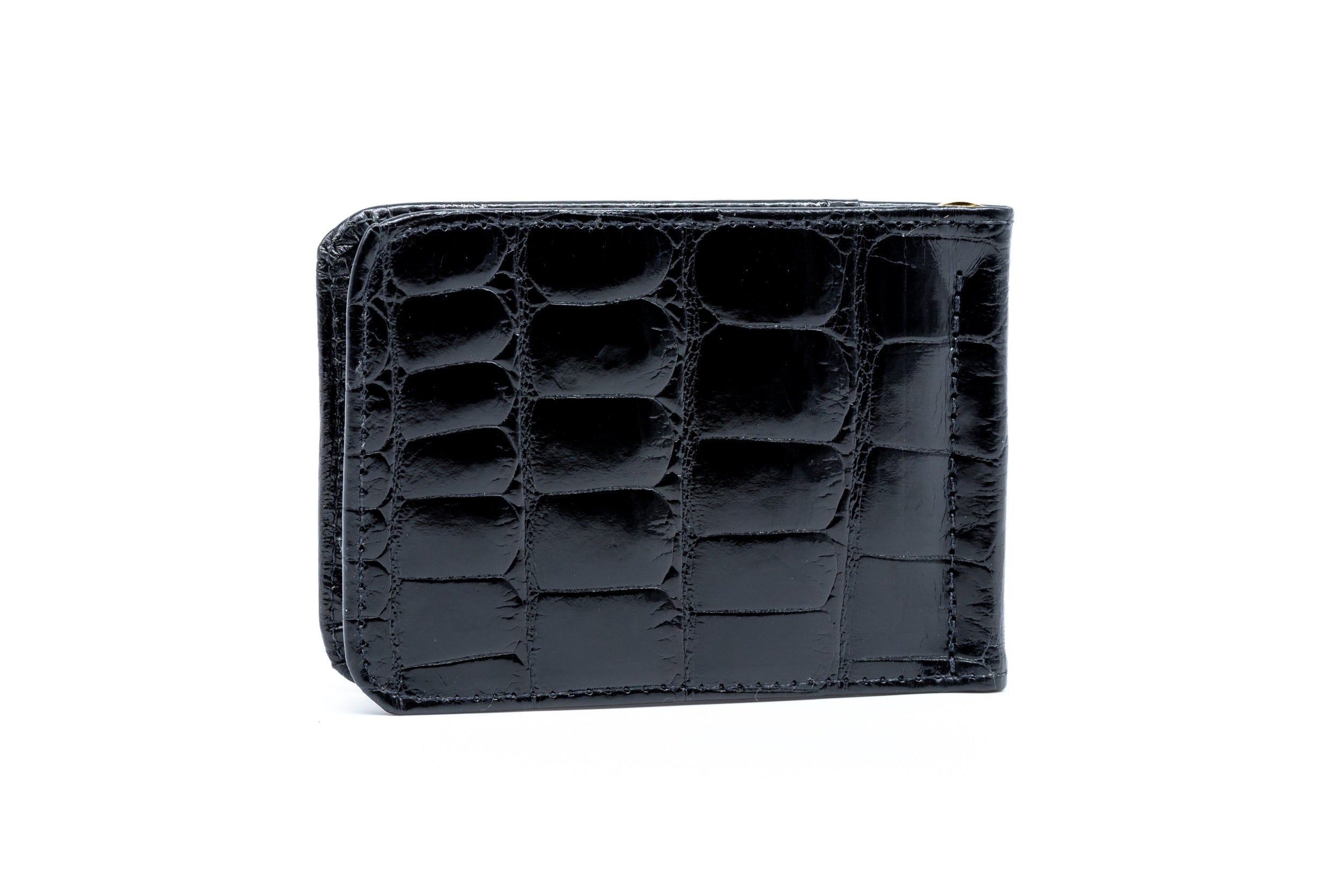 Jefferson Glazed Genuine American Alligator Leather Credit Card Money Clip - Black