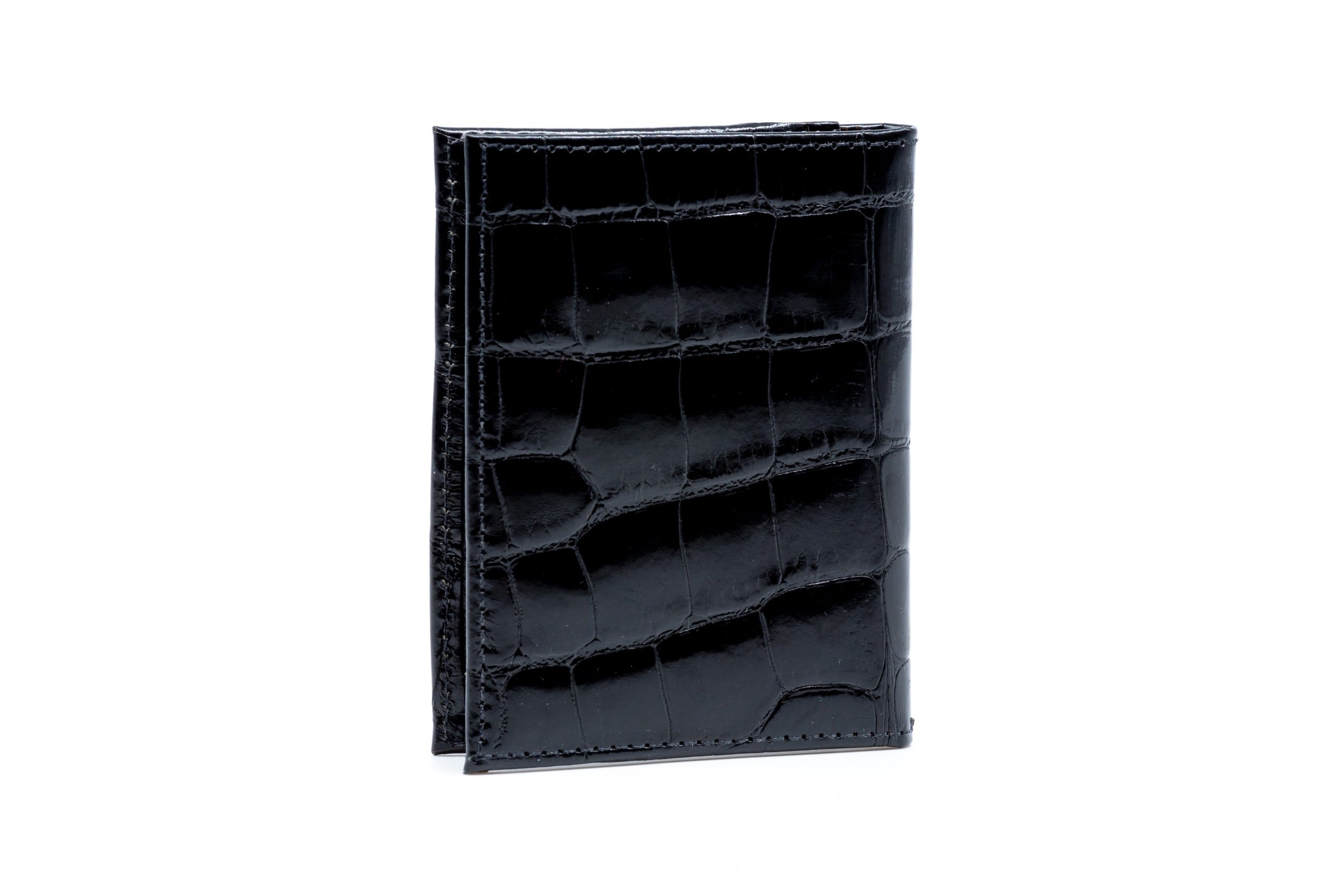 Jefferson Glazed Genuine American Alligator Leather ID Wallet - Black