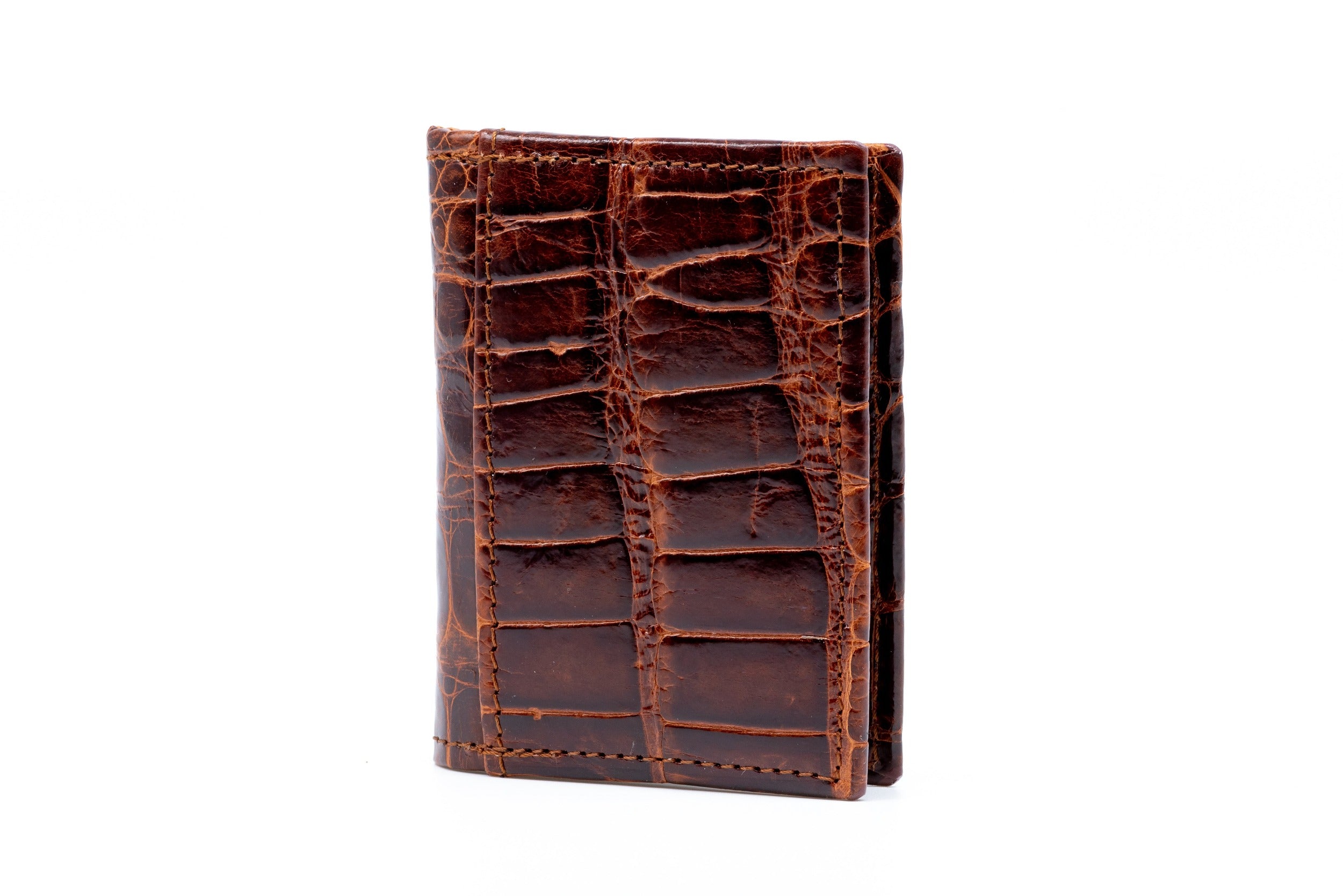 Jefferson Glazed Genuine American Alligator Leather ID Wallet - Chestnut
