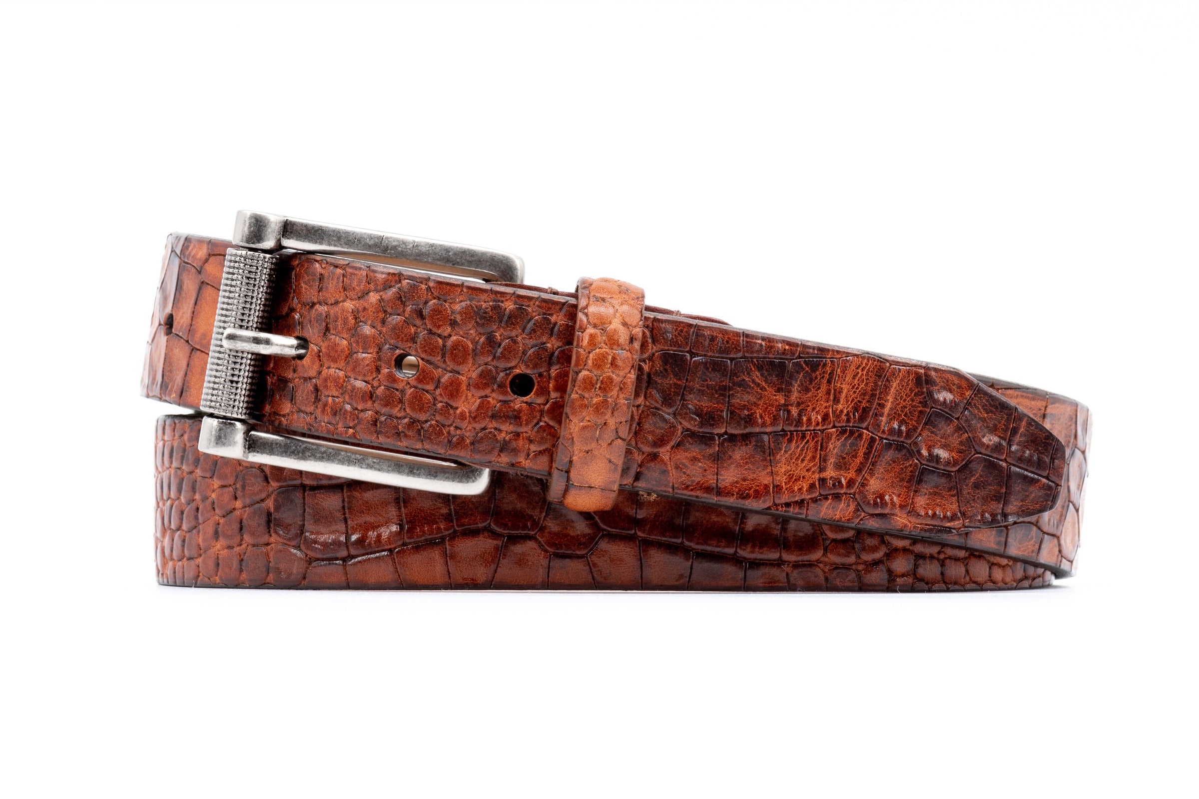 Briggs Vintage Alligator Grain Italian Leather Belt - Antique Chestnut