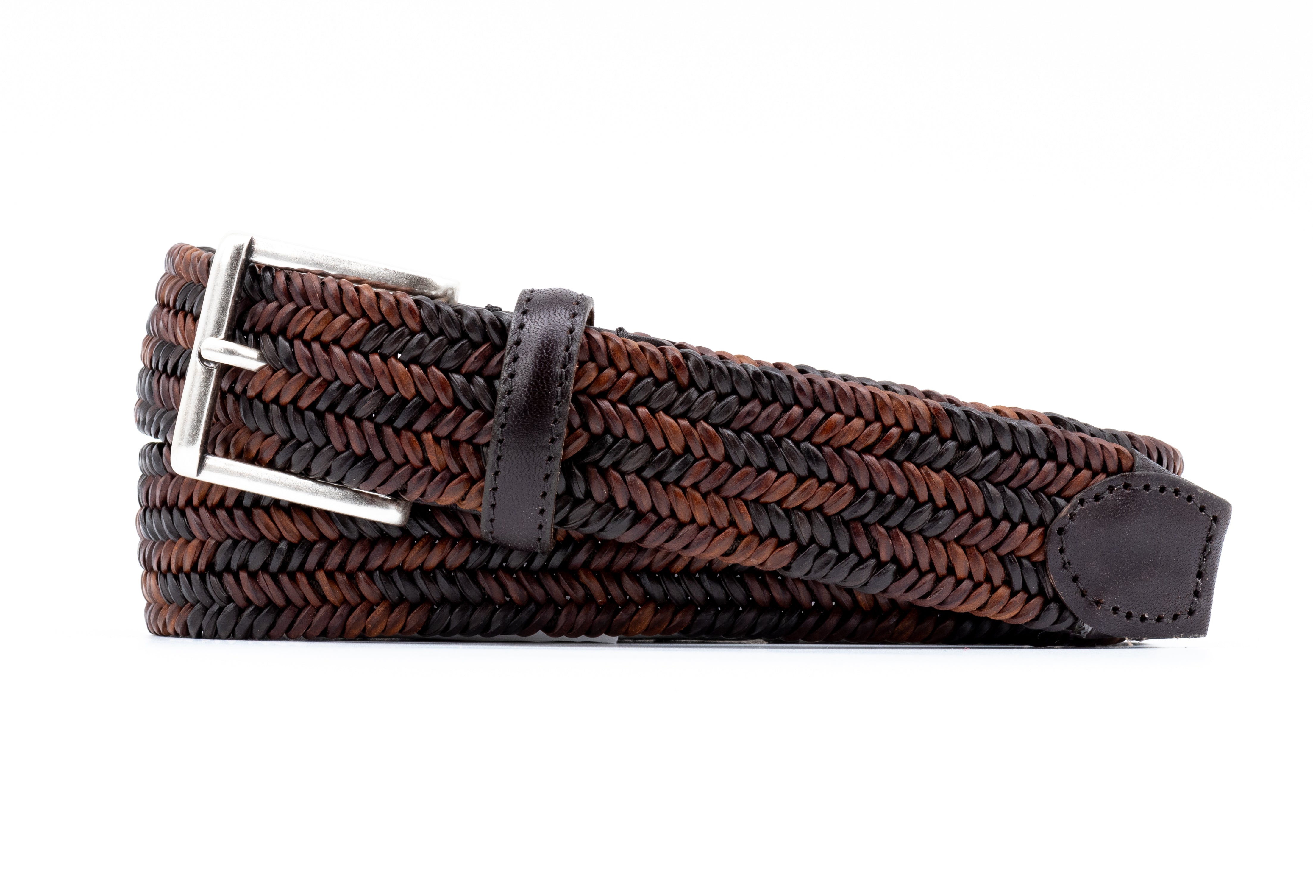 Mason Braided Italian Saddle Leather and Elastic Belt - Dark Brown