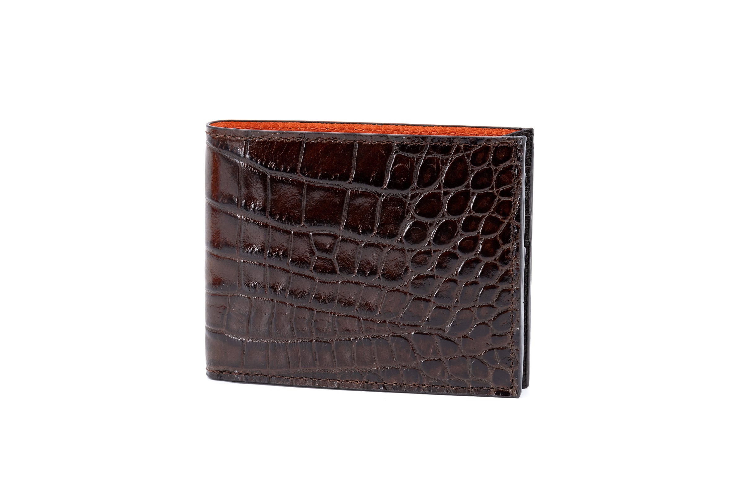 Anthony Hand Finished Alligator Grain Leather Billfold - Brown
