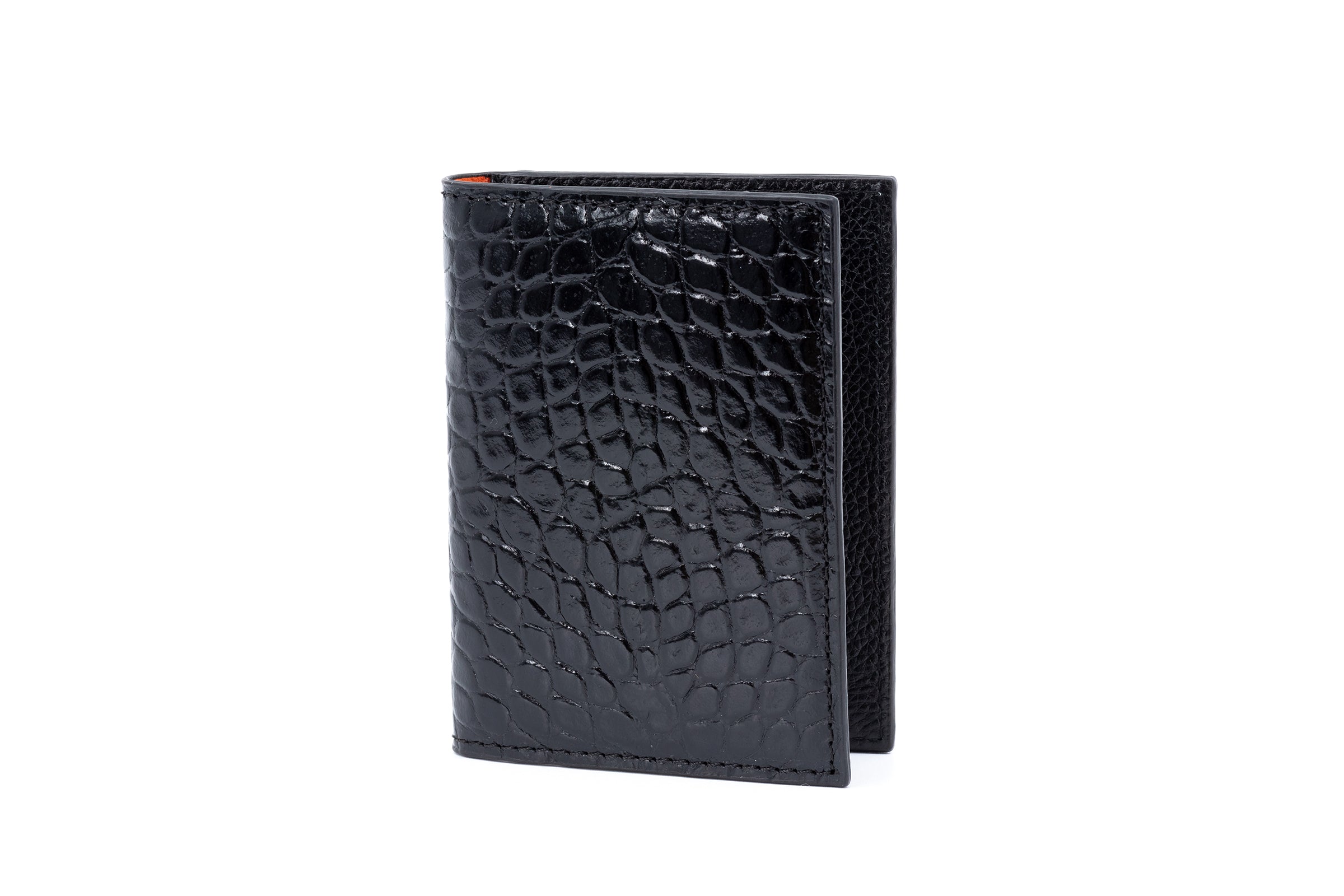 Anthony Hand Finished Alligator Grain Leather ID Wallet - Black
