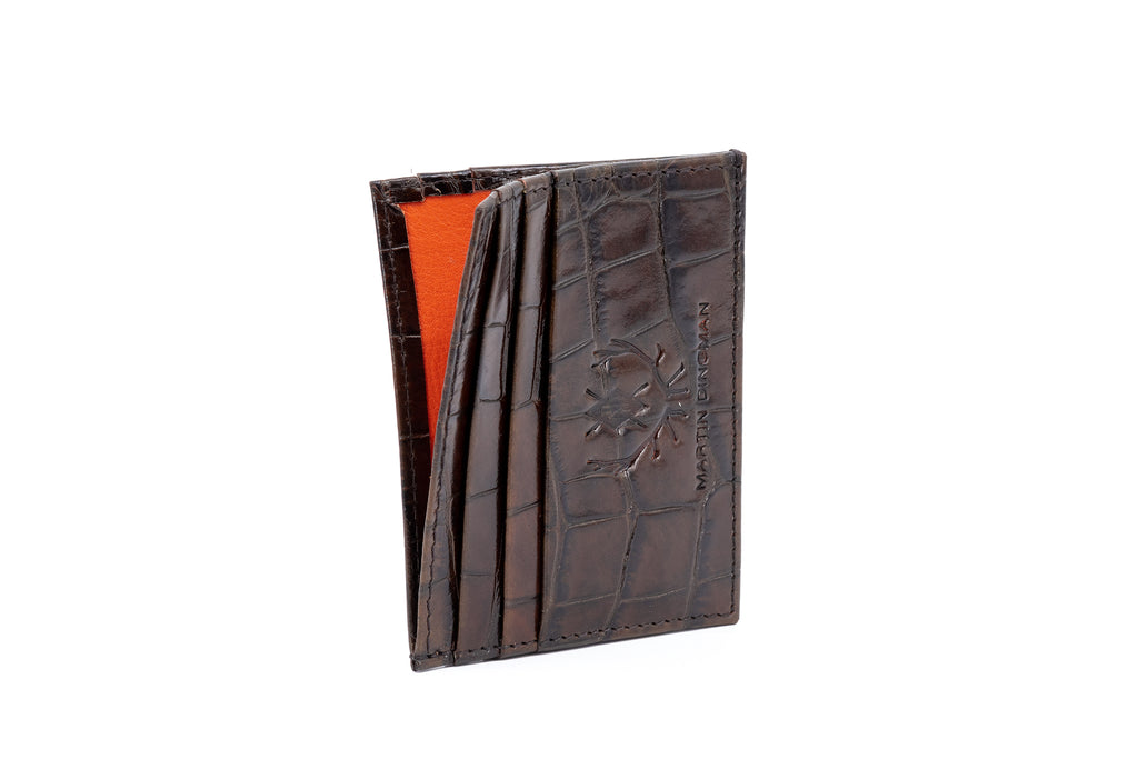 Anthony Executive Hand Finished Alligator Grain Leather ID Card Case - Brown