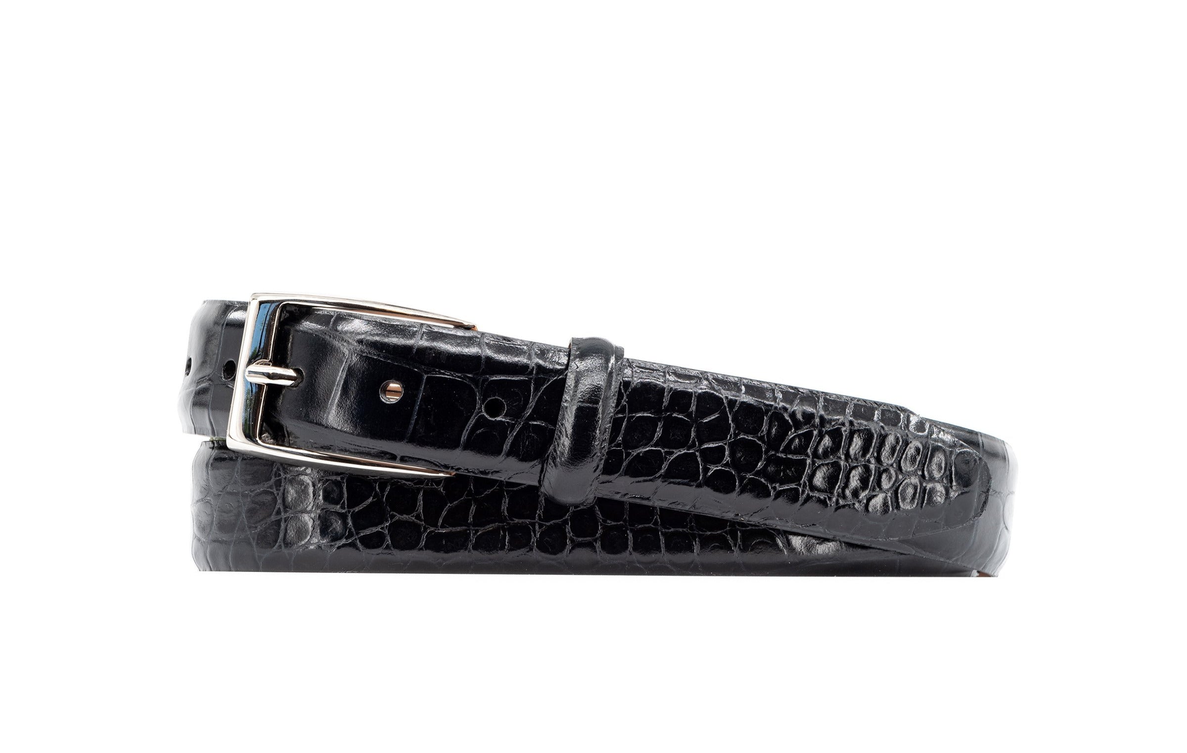 Anthony 2 Buckle Alligator Grain Italian Calf Leather Belt - Black