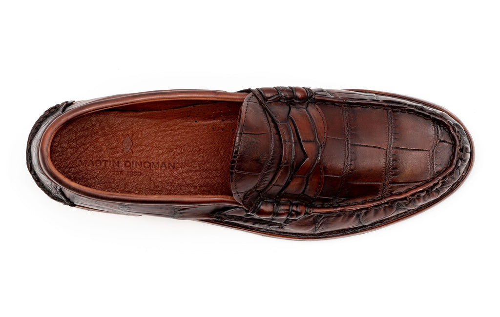 Jacob Genuine American Alligator Leather Penny Loafers - Antique Chestnut - Insole