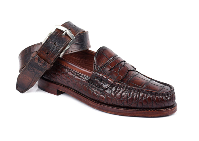 Jacob Genuine American Alligator Leather Penny Loafers - Antique Chestnut - Belt