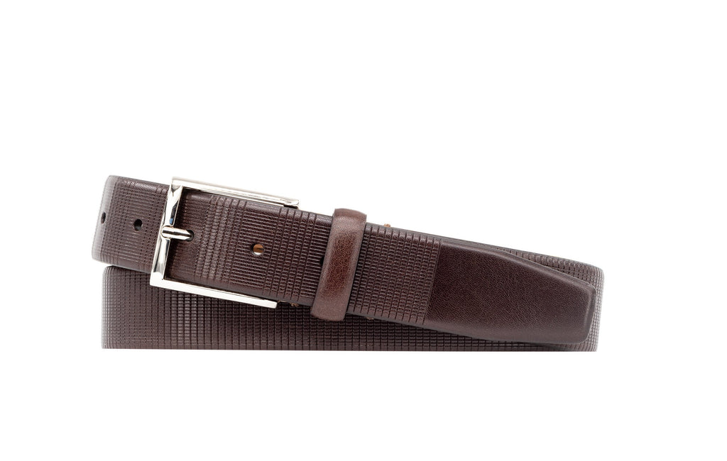 Howell "Grid Design" Italian Saddle Leather Belt - Walnut