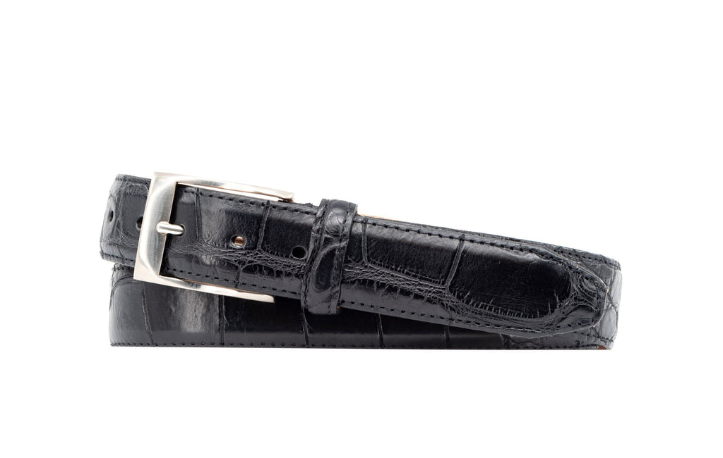 Wellington Geninue American Alligator Leather Belt - Black