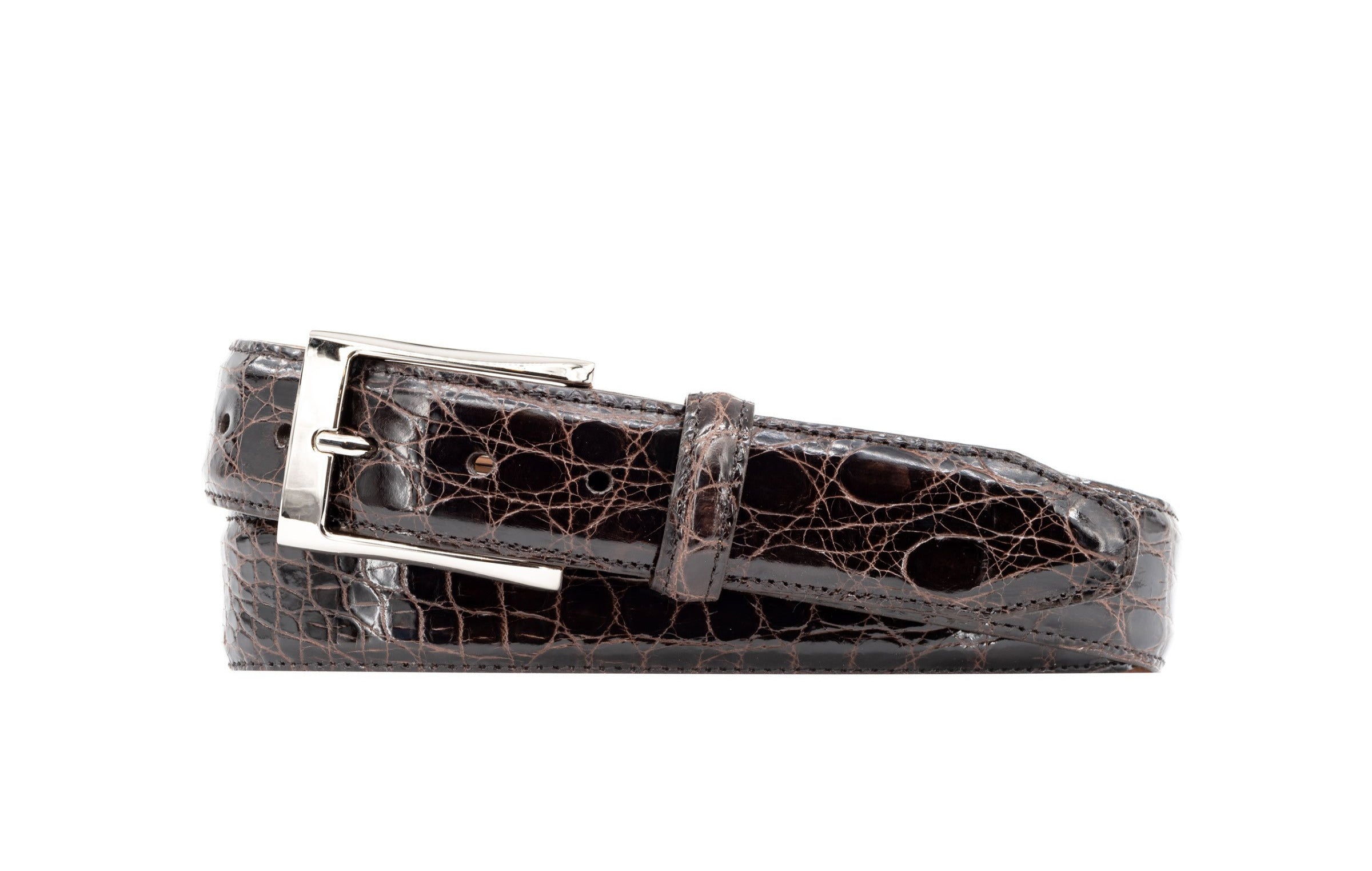 Wallace 2 Buckle Glazed Genuine Freshwater Crocodile Leather Belt - Walnut