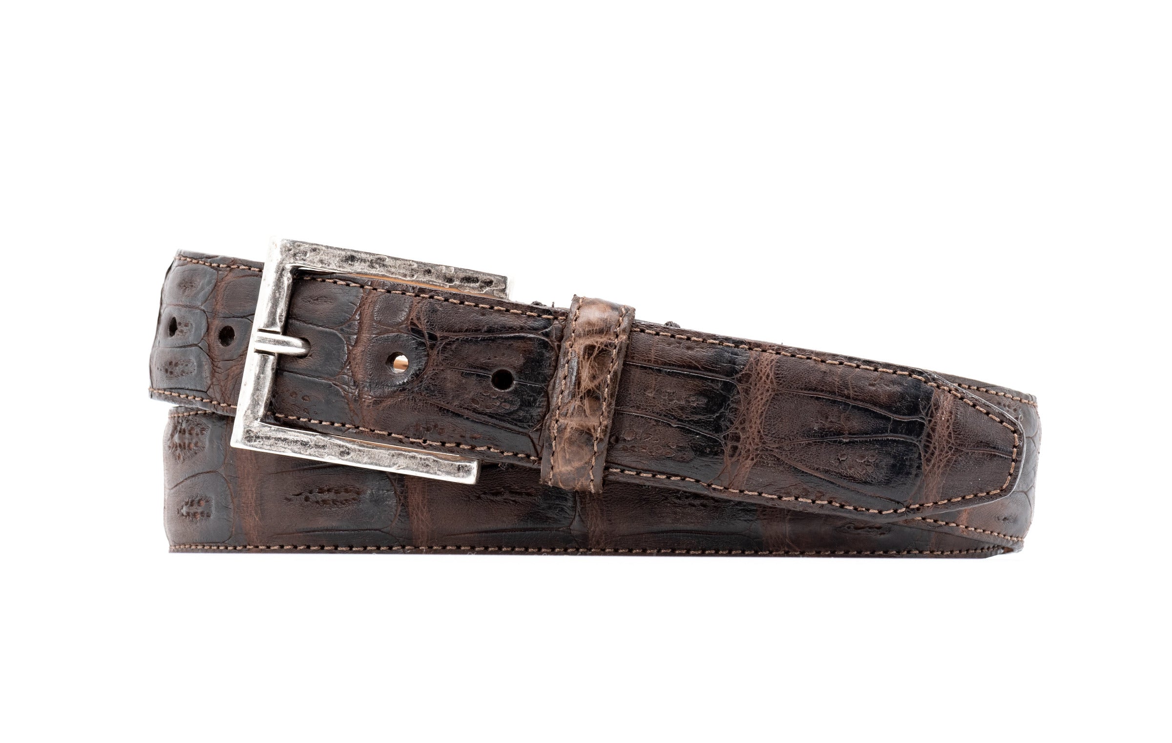 Carson Vintage Genuine South American Crocodile Leather Belt - Walnut