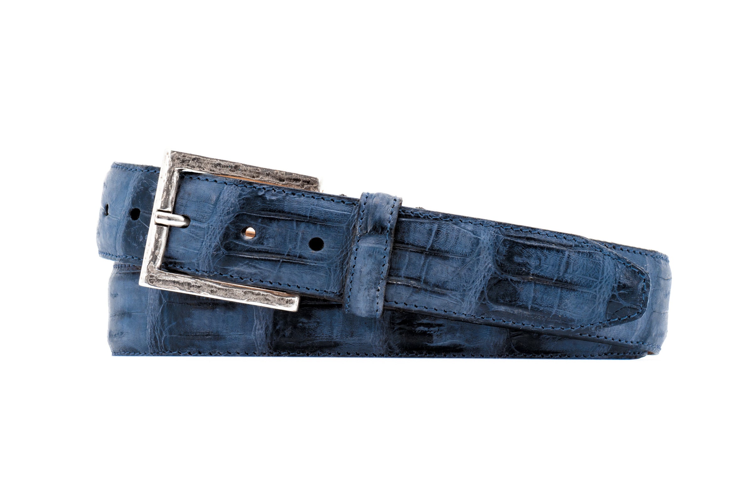 Carson Vintage Genuine South American Crocodile Leather Belt - Navy