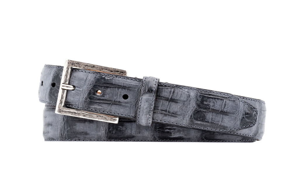 Carson Vintage Genuine South American Crocodile Leather Belt - Slate