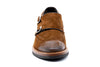 Tuscan Waxed Italian Calf Suede Leather Double Monk Wingtip - Tobacco