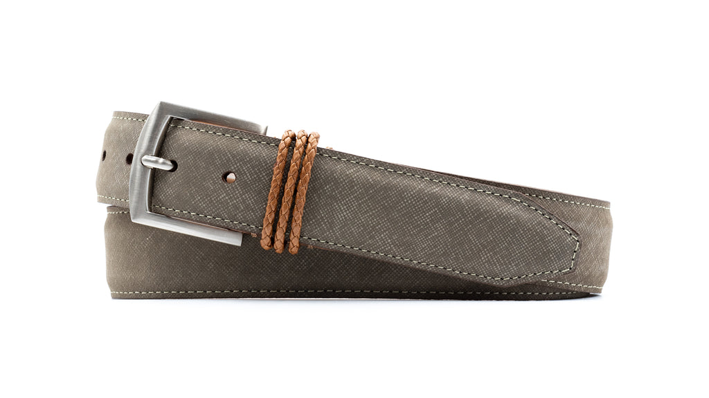 Bermuda Braid Denim Nubuck Leather Belt - Slate
