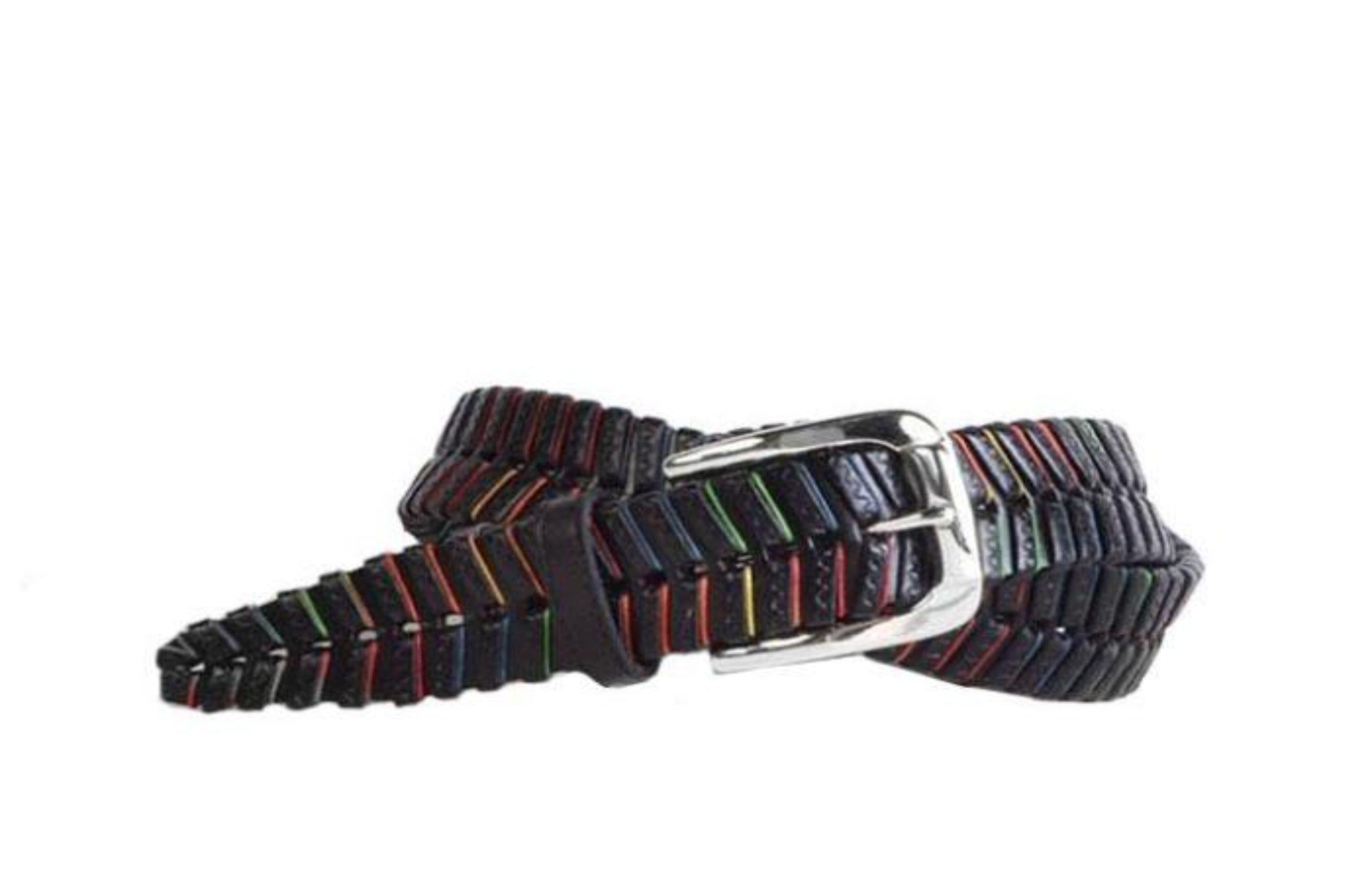 Livingston Hand Laced Saddle Leather Belt - Black Multi