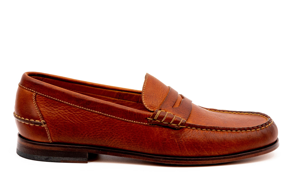 All American Oiled Saddle Leather Penny Loafers - Chestnut - Side view