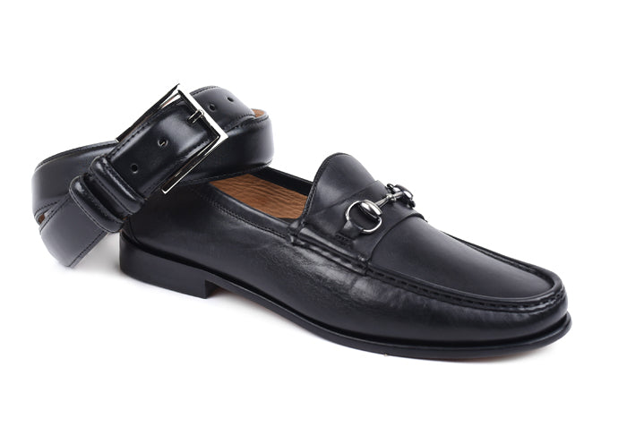 Addison Dress Calf Leather Horse Bit Loafers - Black - with belt