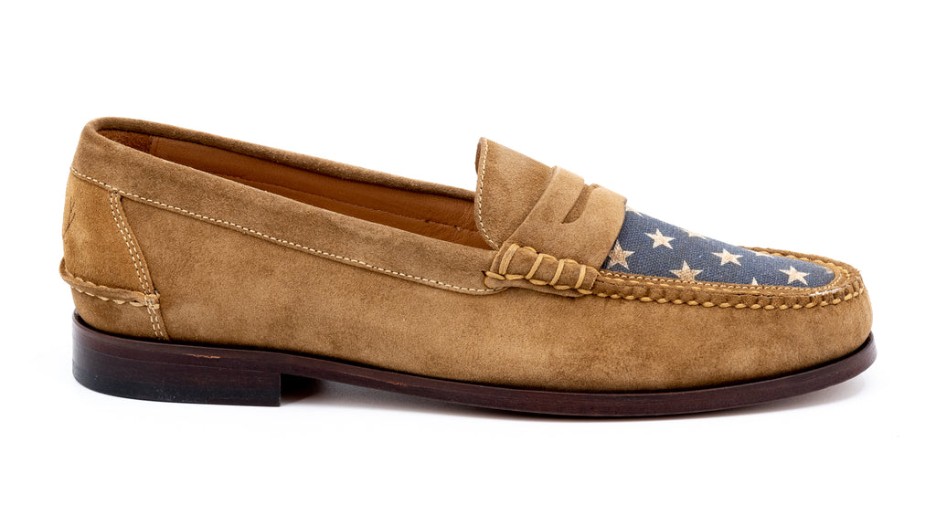 All American Water Repellent Suede Leather Penny Loafers - Khaki - Side view