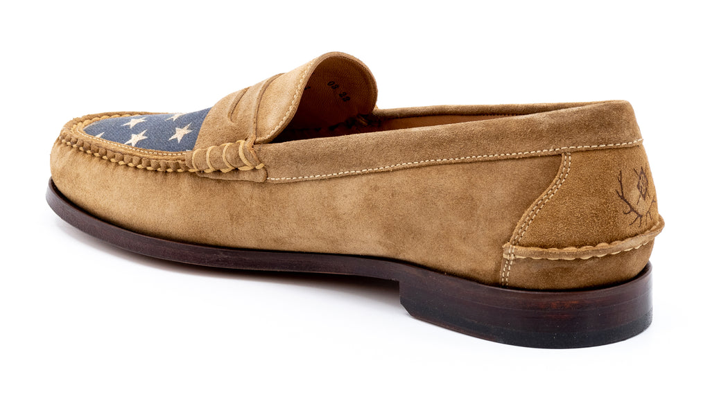 All American Water Repellent Suede Leather Penny Loafers - Khaki - Back view