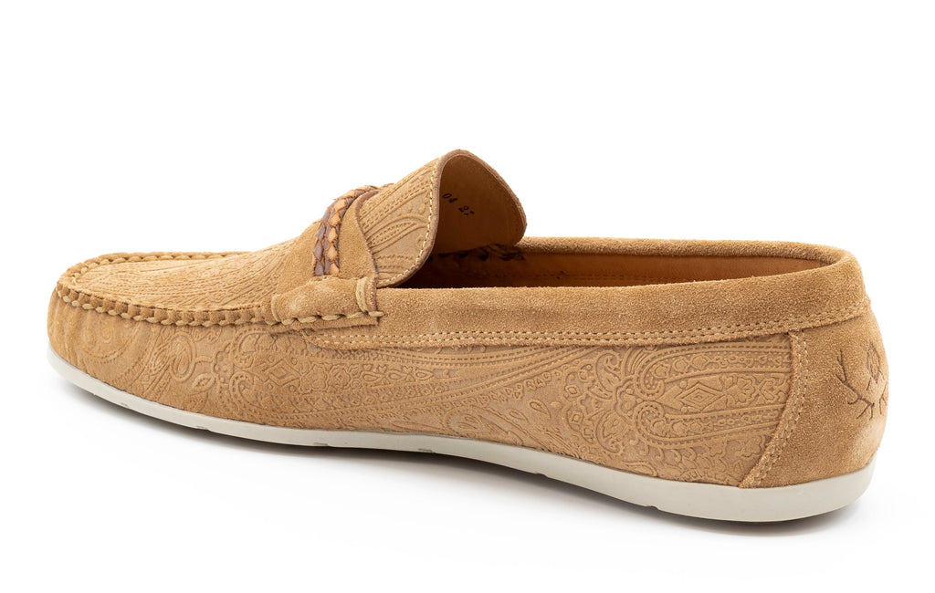 Jaden Paisley Water Repellent Suede Leather Braided Knot Loafers - Cappuccino - Back