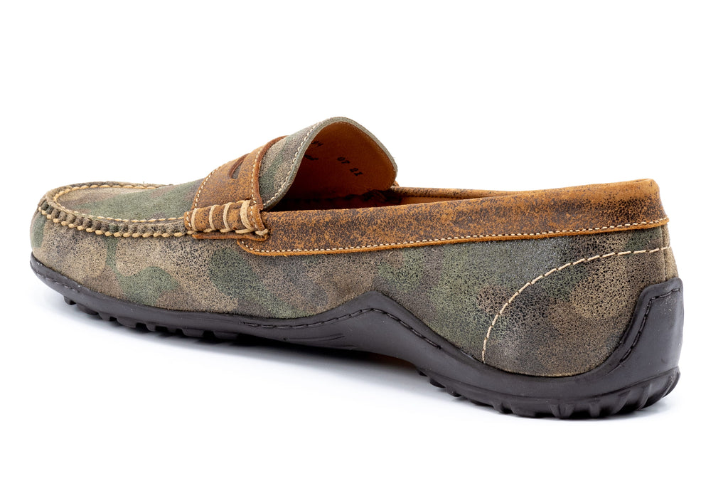 Bill Water Repellent Suede Leather Penny Loafers - Camo