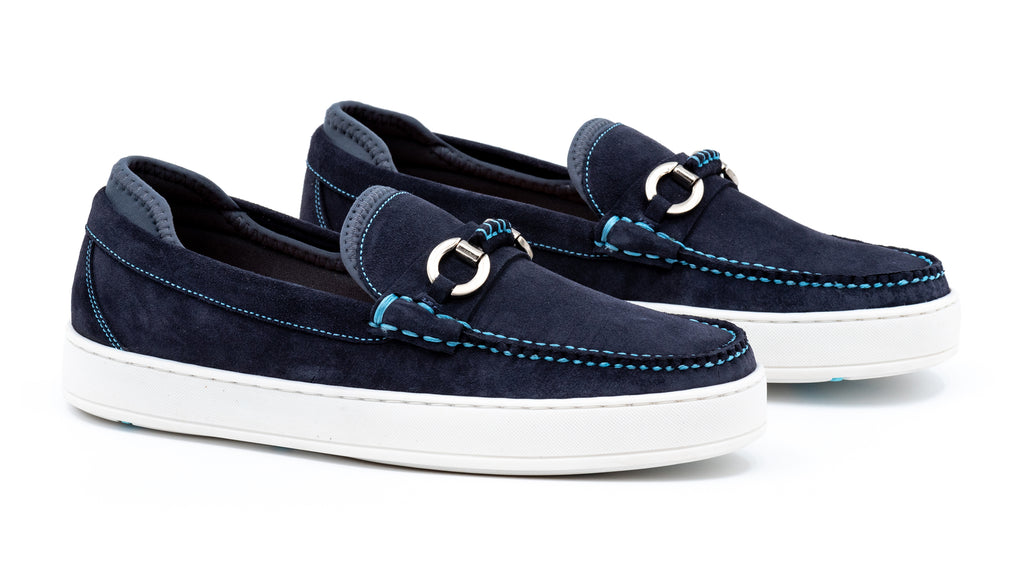 MD Signature Water Repellent Suede Leather Sport Horse Bit Loafers - Navy