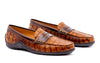 Bill Hand Finished Alligator Grain Leather Penny Loafers - Chestnut