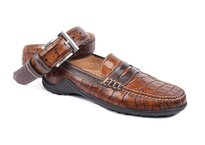 Bill Hand Finished Alligator Grain Leather Penny Loafers - Chestnut