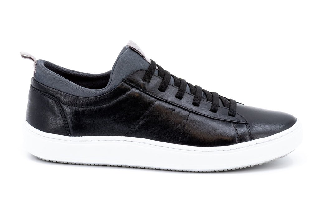 Cameron Hand Finished Sheep Skin Leather Sneakers - Black - Side