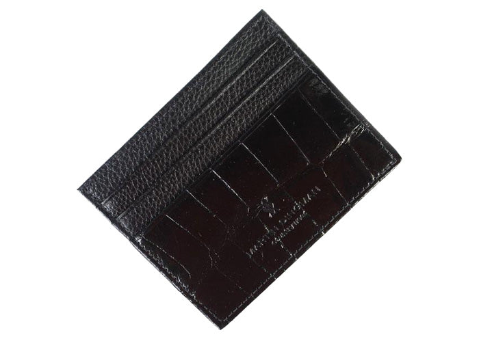 Joseph Executive Glazed Genuine American Alligator Leather ID Card Case - Black