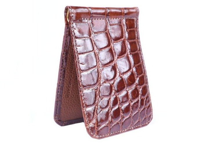 Jefferson Glazed Genuine American Alligator Leather Credit Card Money Clip - Chestnut