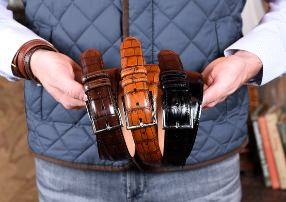 Alexander Hand Finished Alligator Grain Italian Calf Leather Belt