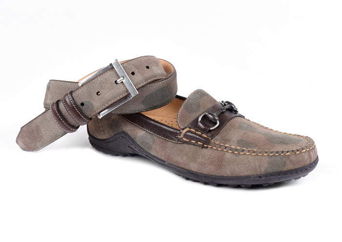 Bill Water Repellent Suede Leather Horse Bit Loafers - Camo - Belt