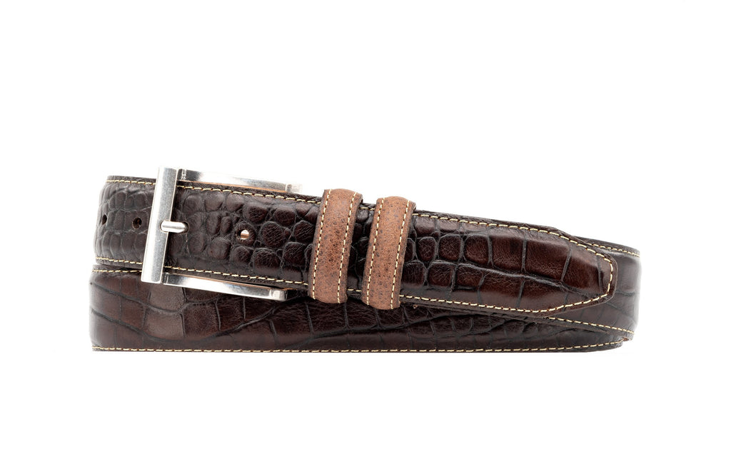 Bill Hand Finished Alligator Grain Leather Belt - Walnut