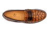 Bill Hand Finished Alligator Grain Leather Penny Loafers - Chestnut - Insole