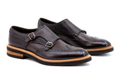 Tuscan Pebble Grain Calf Leather Double Monk - Espresso