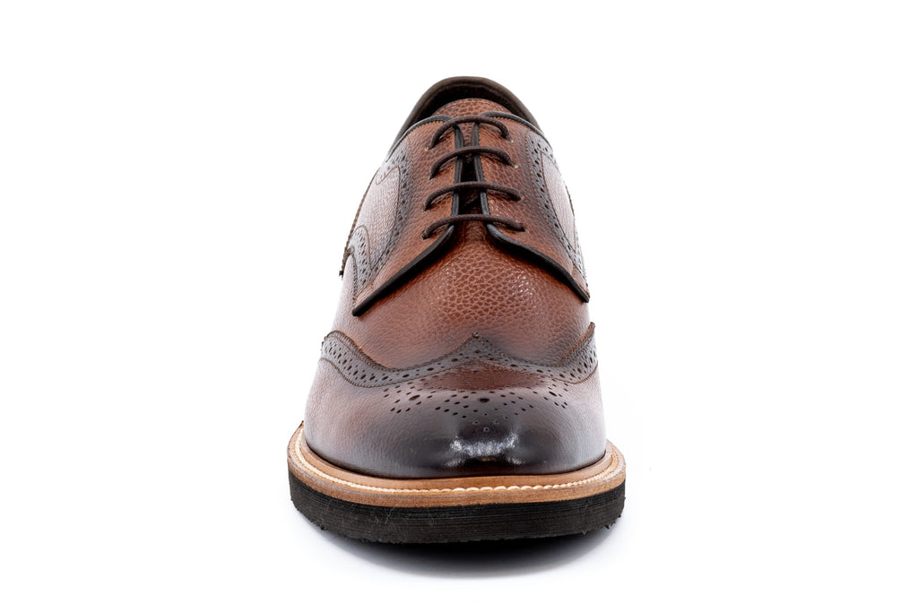 Tuscan Hand Finished Italian Pebble Grain Calf Leather Wingtip - Black Oak - Front